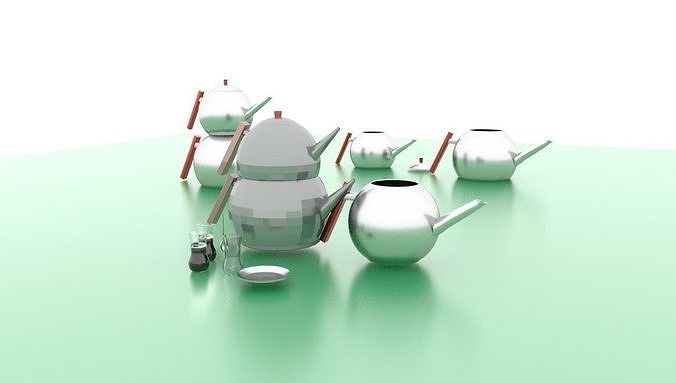 Simple Tea Pot Set- Turkish Style 3D model