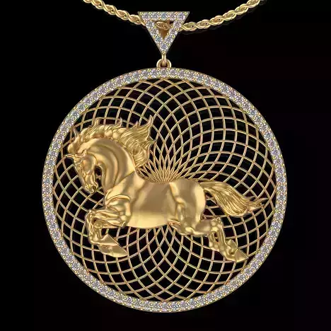 Circle Horse pendant Silver Gold  Print