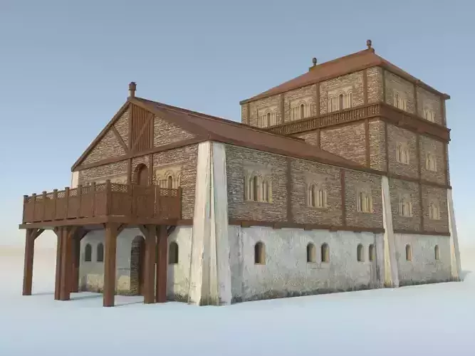 Medieval -9th century- Slavic palace - exterior - interior
