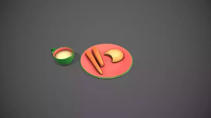 Santa Snack Plate - Green Cup and Red Plate Low-poly 3D model