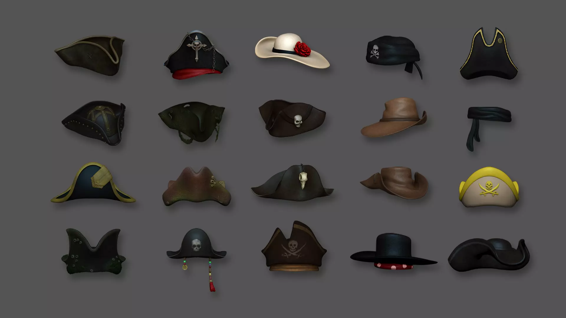 20 Pirate Hats PBR - Character Costume 3D Model Pack