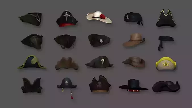20 Pirate Hats PBR - Character Costume 3D Model Collection