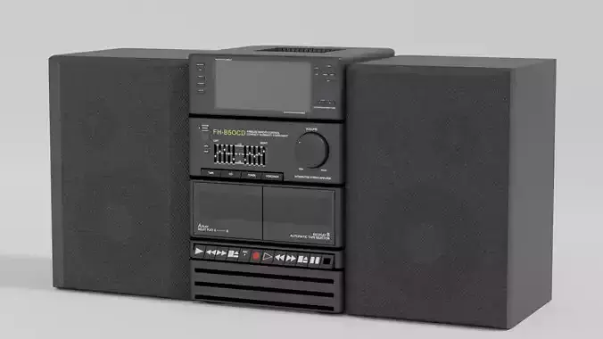 90s Radio Cassette Player with Speakers 3D model