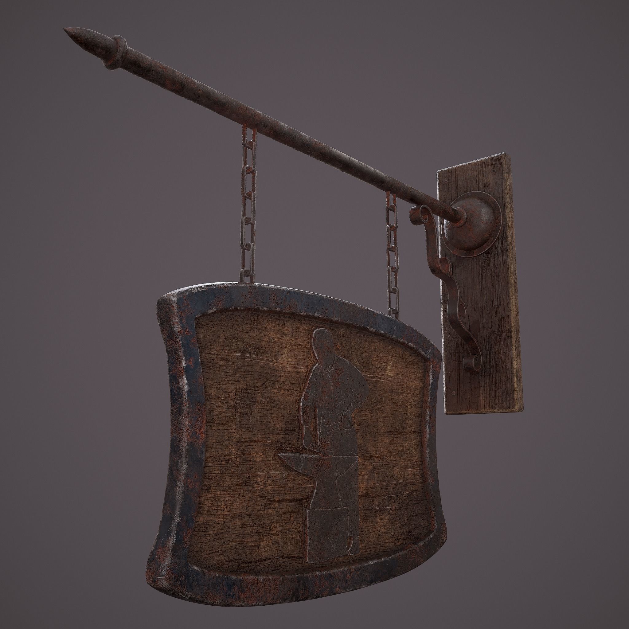 Medieval Blacksmith Store front Sign Low-poly 3D model_22