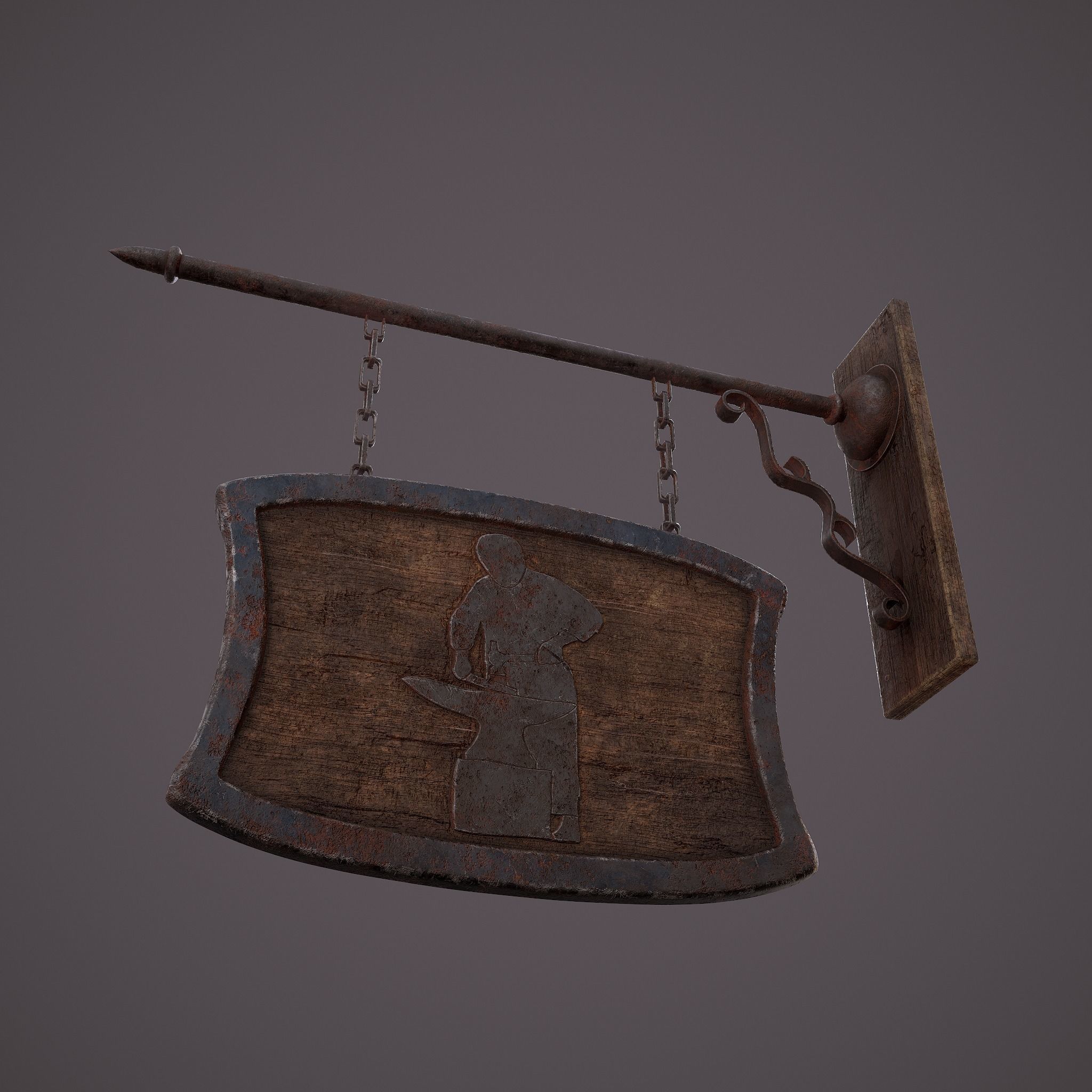 Medieval Blacksmith Store front Sign Low-poly 3D model_13
