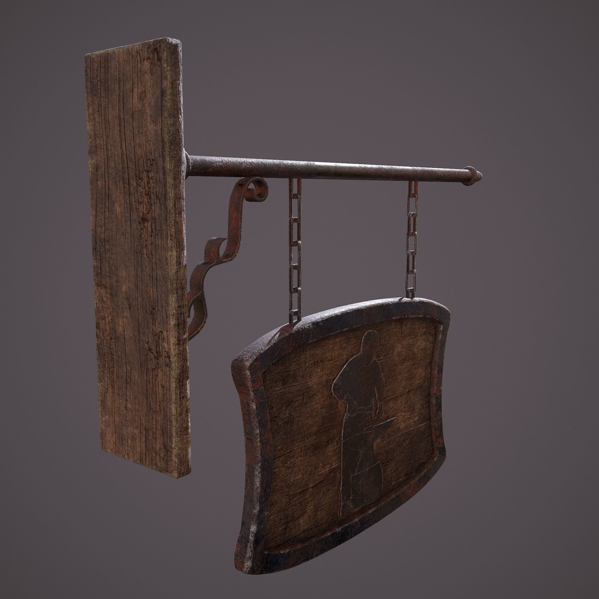 Medieval Blacksmith Store front Sign Low-poly 3D model_11