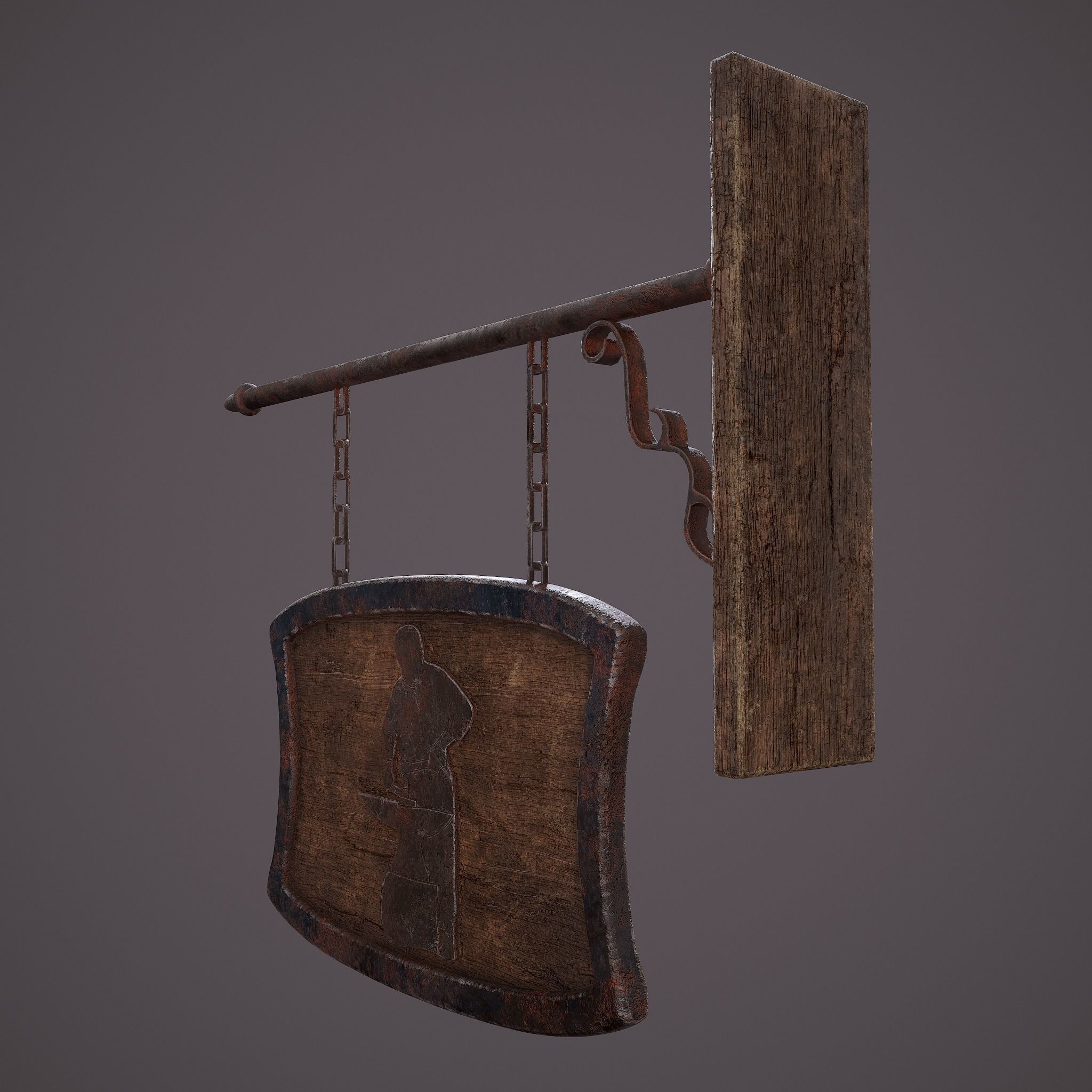 Medieval Blacksmith Store front Sign Low-poly 3D model_5