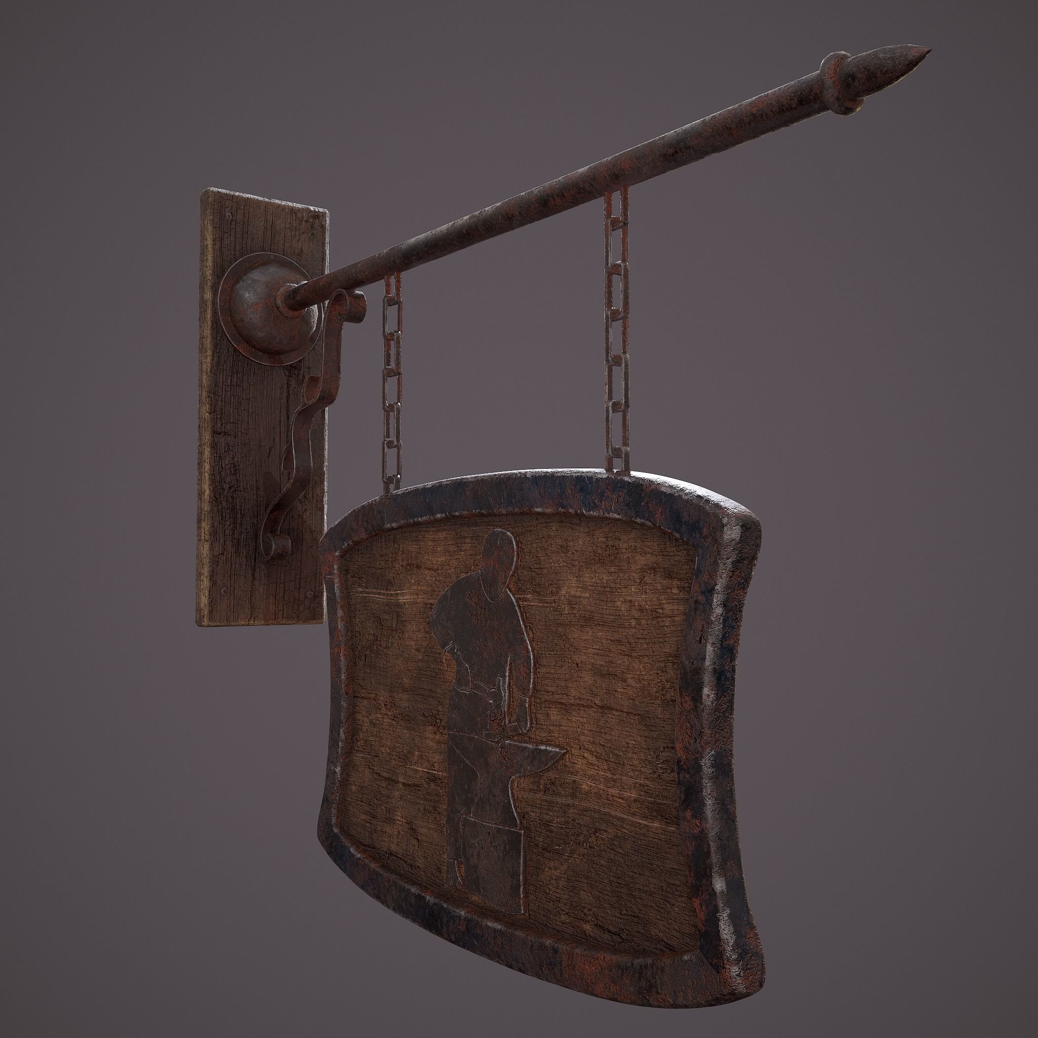 Medieval Blacksmith Store front Sign Low-poly 3D model_7