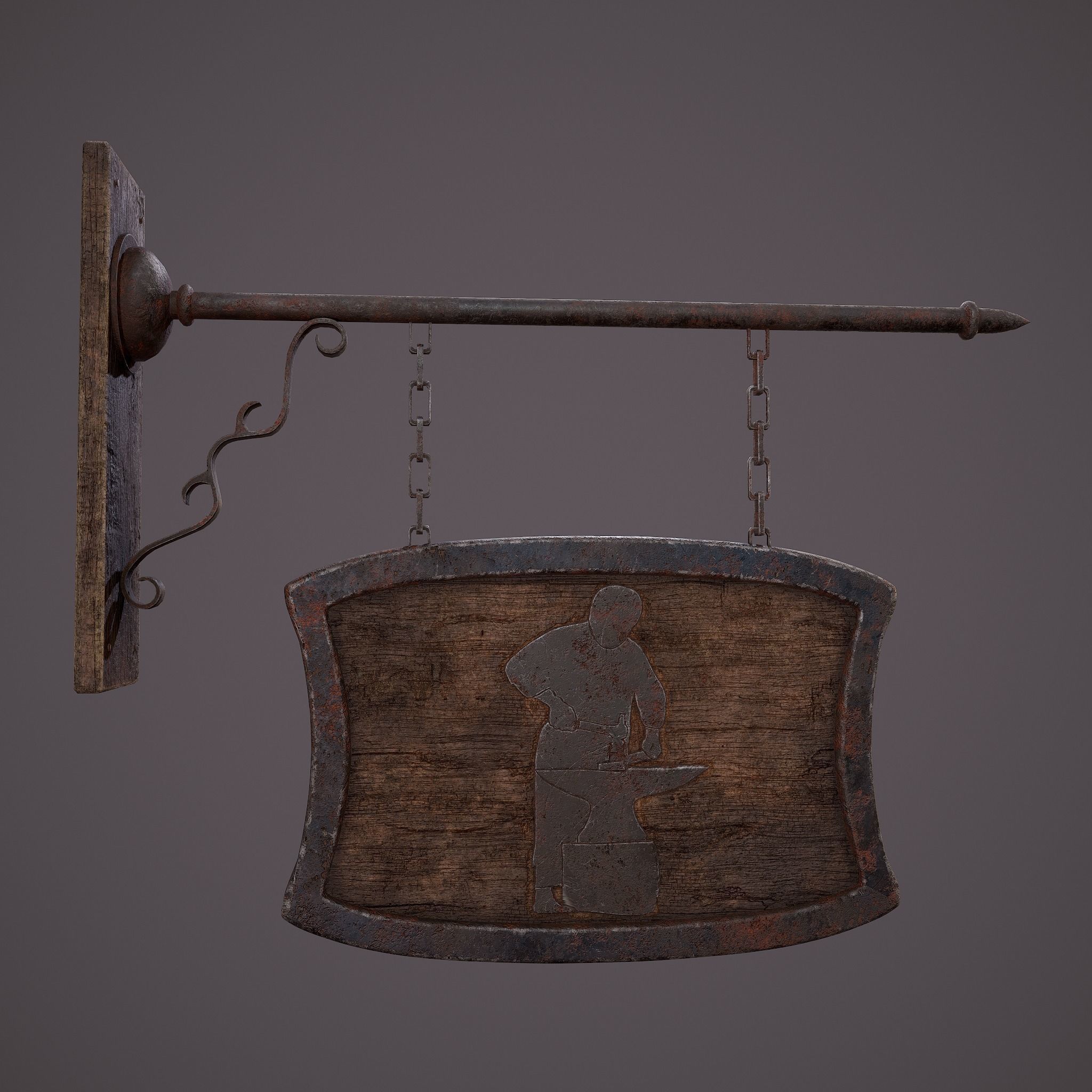 Medieval Blacksmith Store front Sign Low-poly 3D model_6