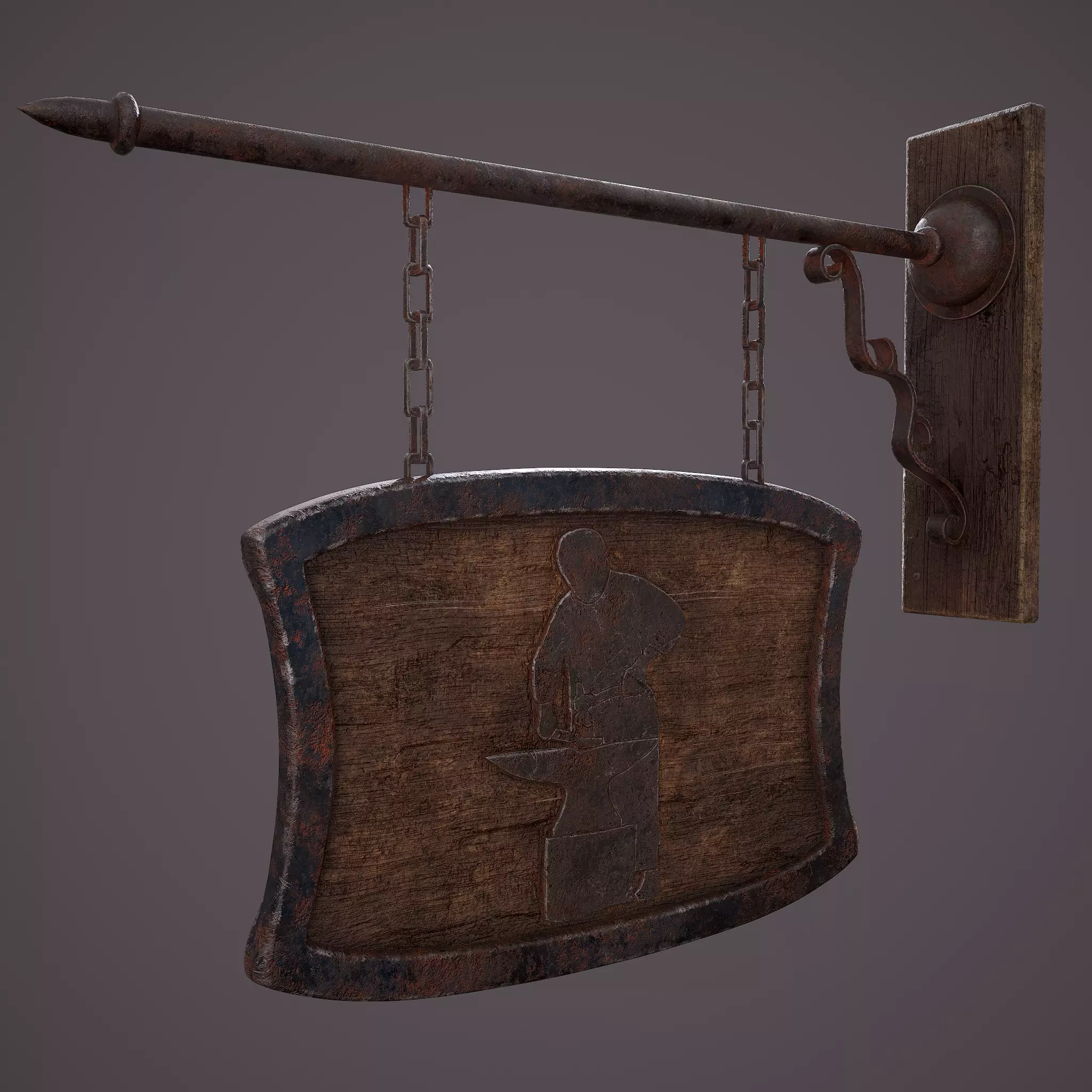Medieval Blacksmith Store front Sign Low-poly 3D model_0