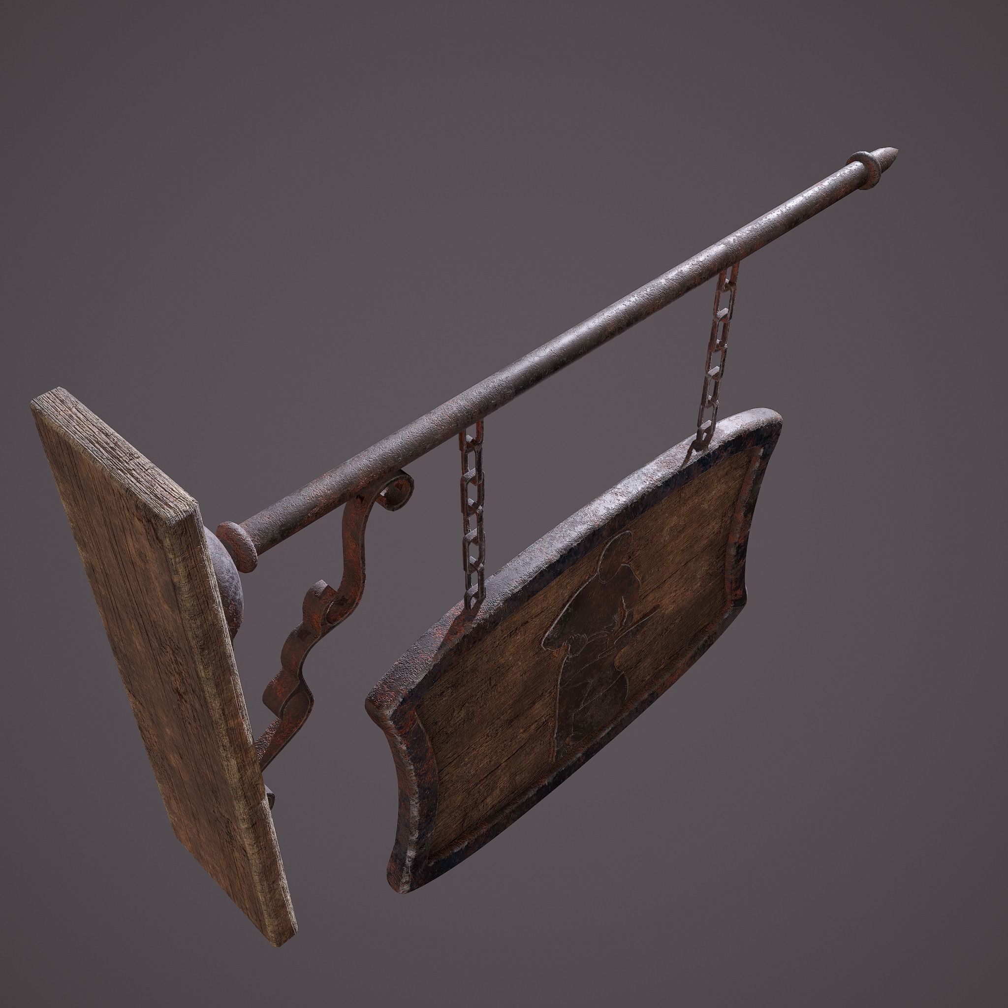 Medieval Blacksmith Store front Sign Low-poly 3D model_4