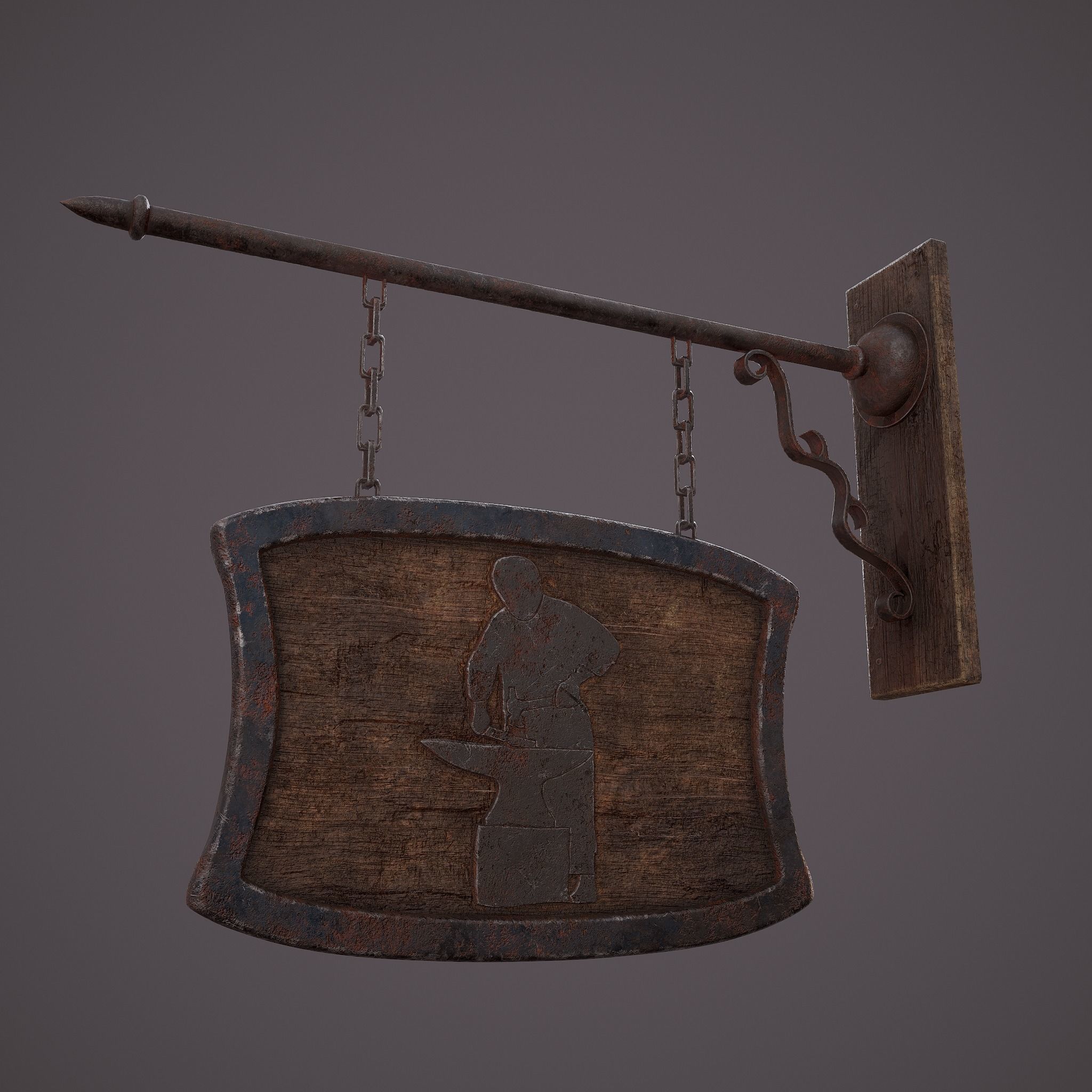 Medieval Blacksmith Store front Sign Low-poly 3D model_23