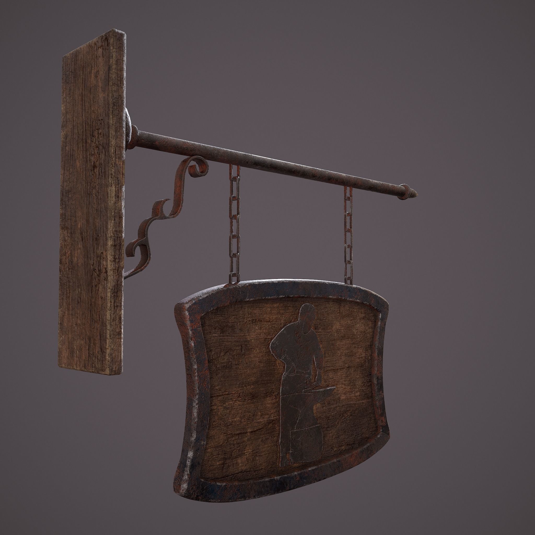 Medieval Blacksmith Store front Sign Low-poly 3D model_2