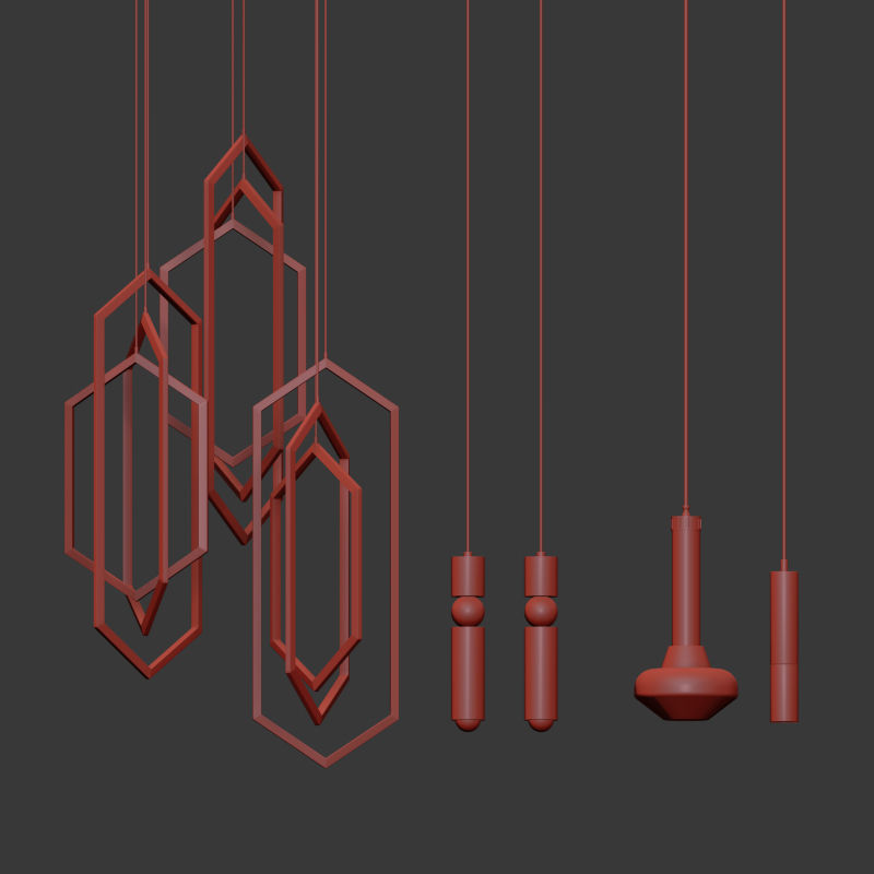 Four Hanging Light Set 05 3D model_2