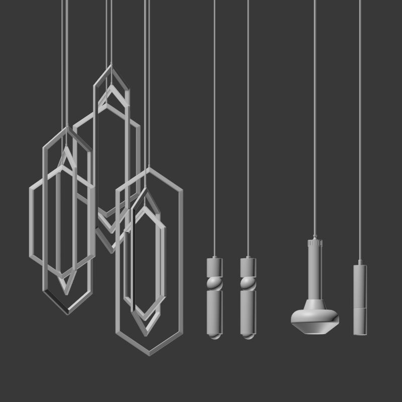 Four Hanging Light Set 05 3D model_1