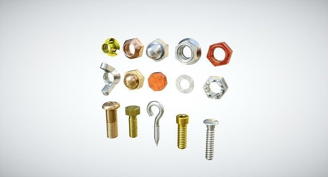 Industrial Screws Pack Low-poly 3D model