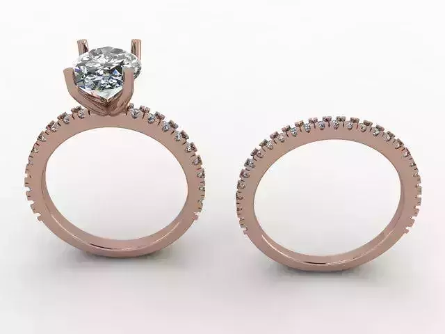 4 Prong Solitaire Oval Diamond Engagement Ring with Diamond Band