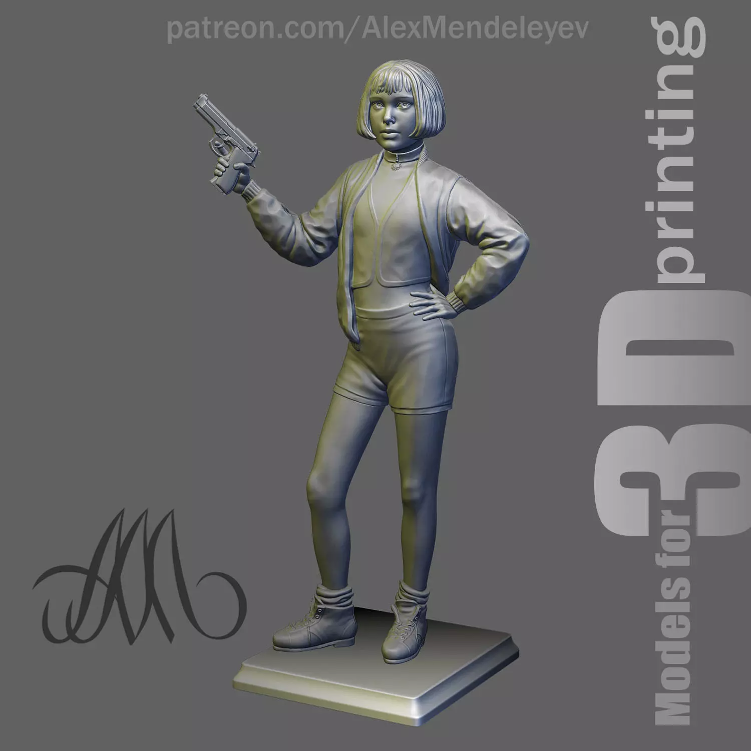 Mathilda statue of woman holding gun 3D print model_0