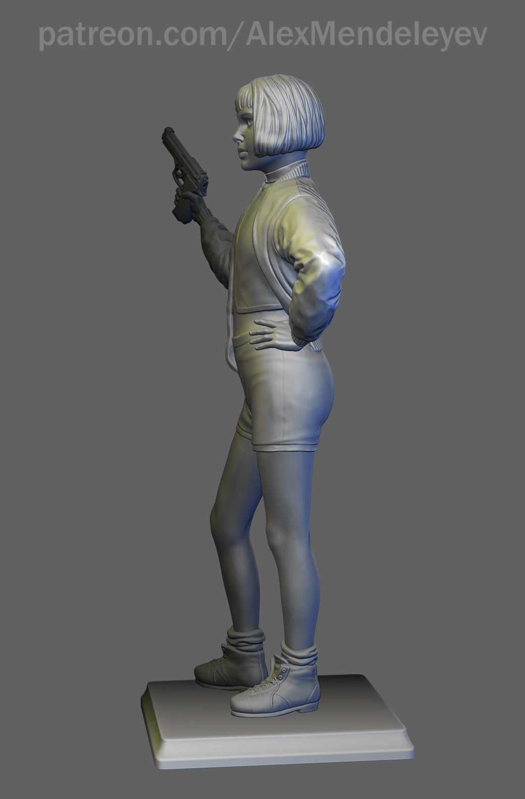 Mathilda statue of woman holding gun 3D print model_4