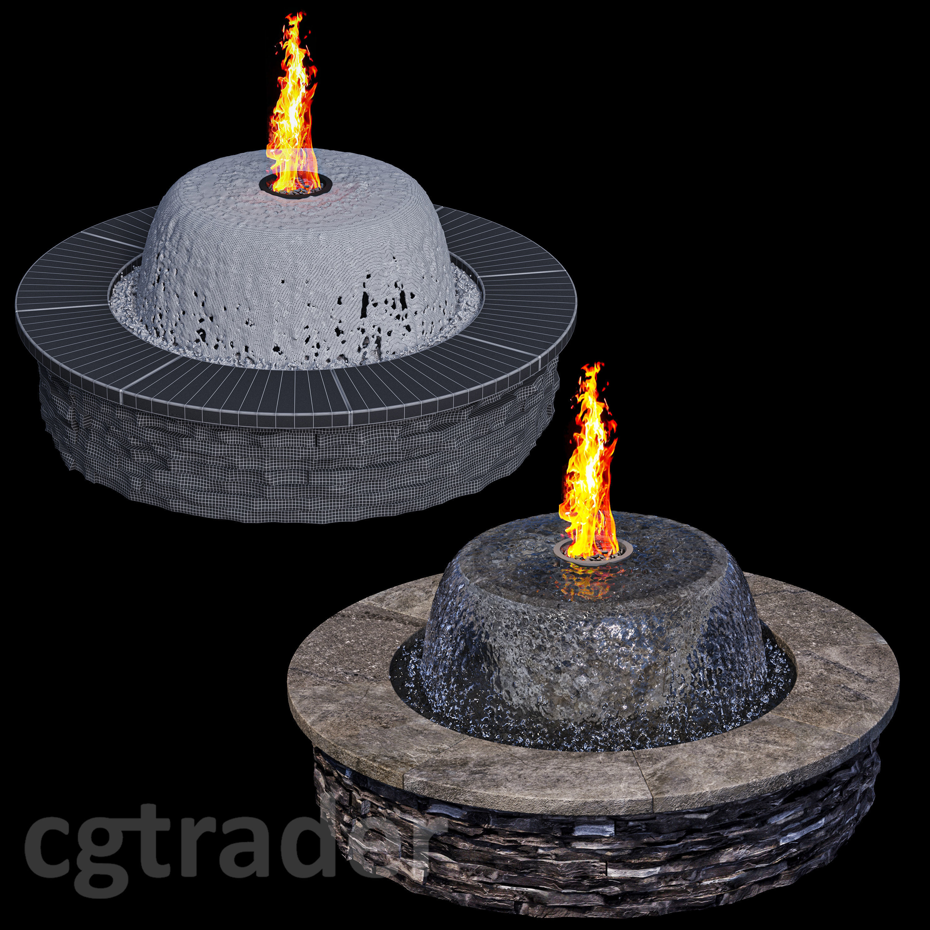3 Fountains Fire and Water Bowl 3D model_3
