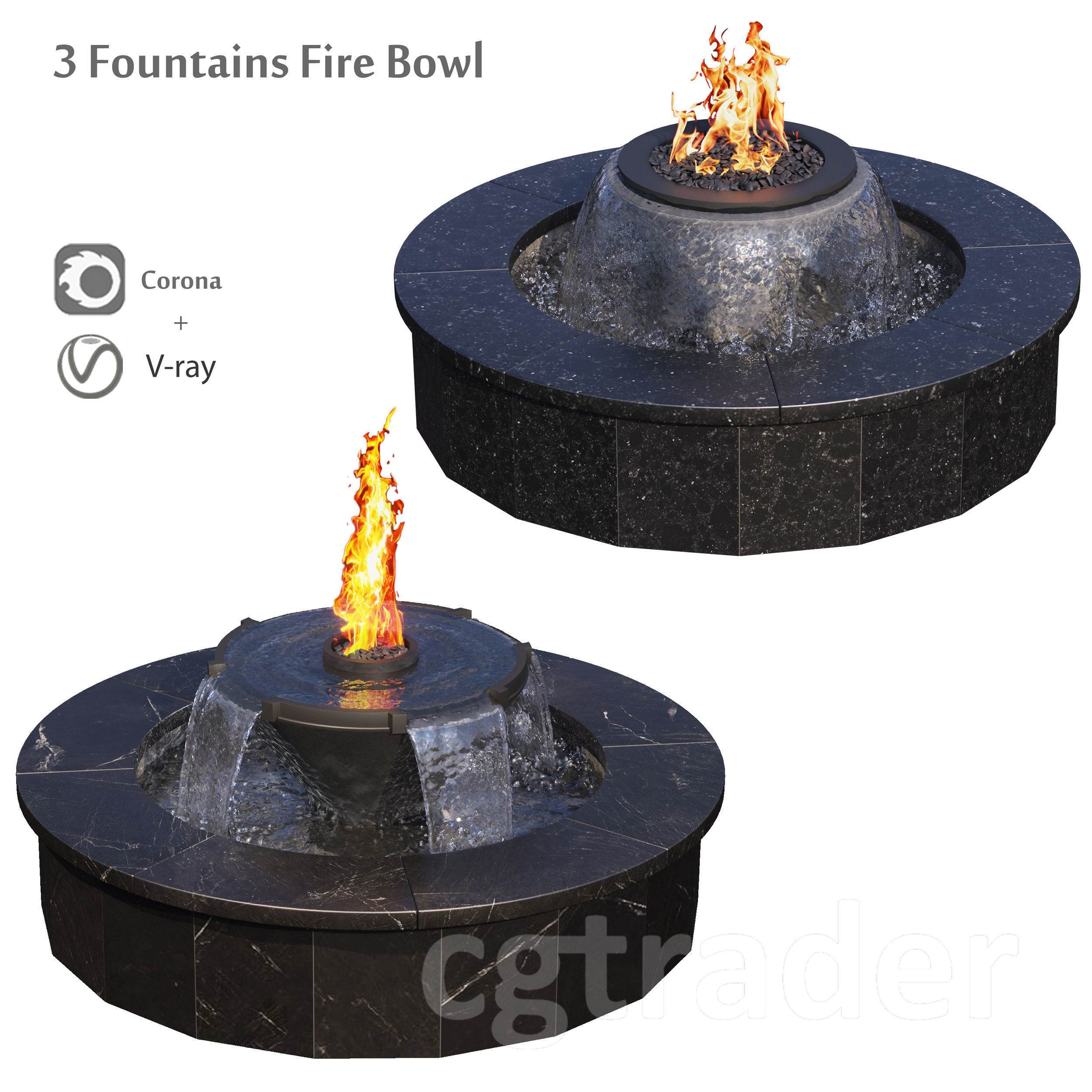 3 Fountains Fire and Water Bowl 3D model_2
