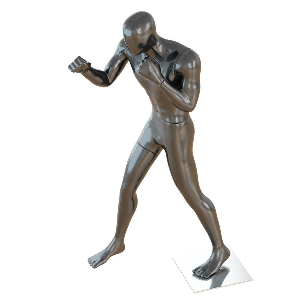Male black mannequin in boxing pose 3D model_2