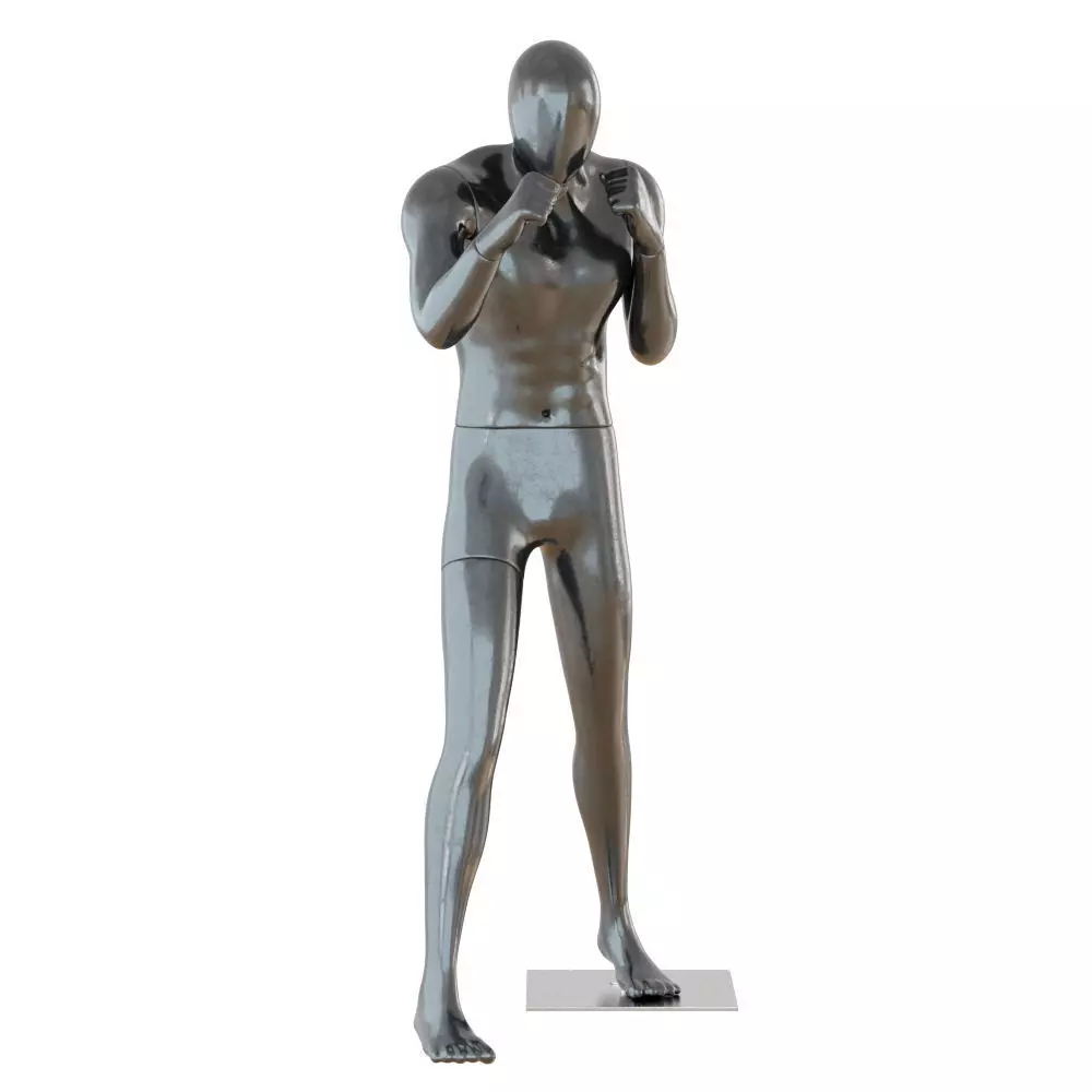 Male black mannequin in boxing pose 3D model_0