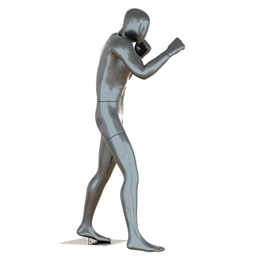 Male black mannequin in boxing pose 3D model_1