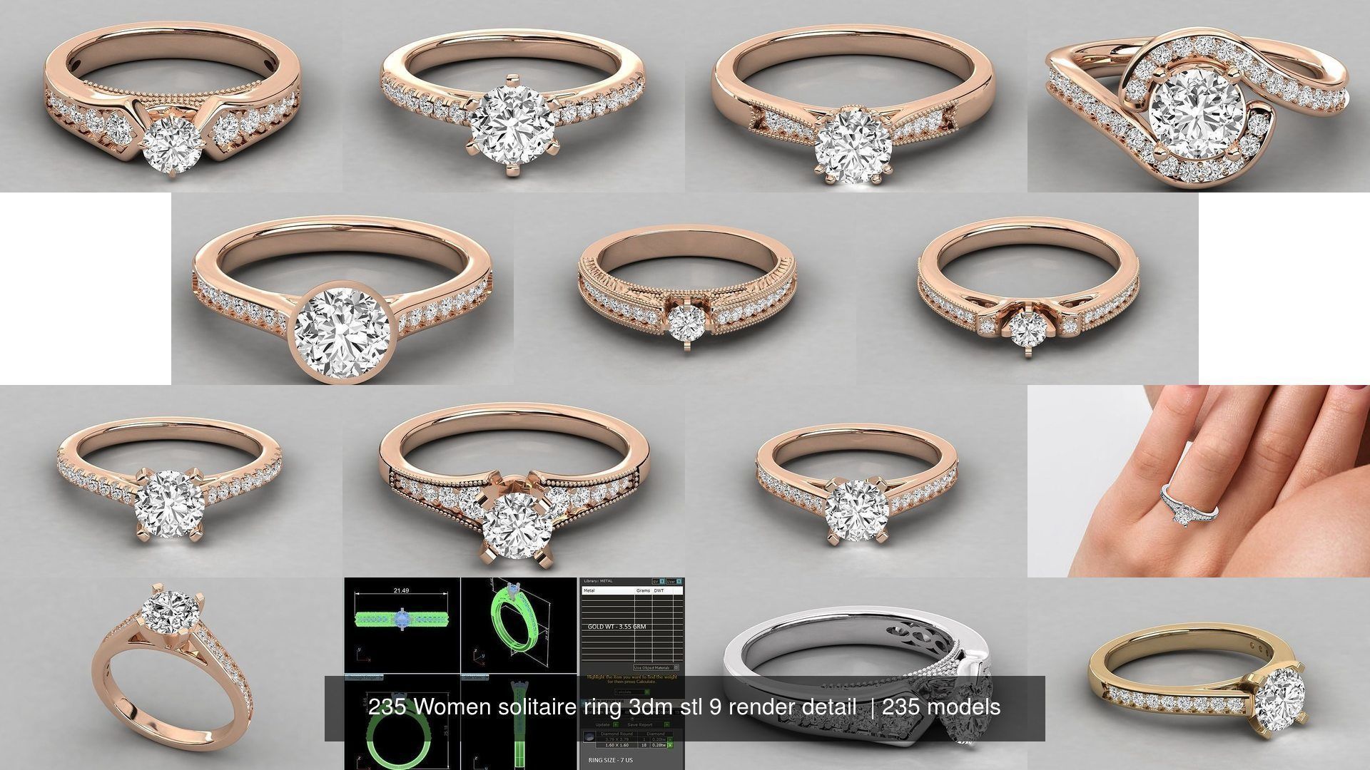 235 Women solitaire ring 3dm stl 9 render detail  3D Model Collection_42