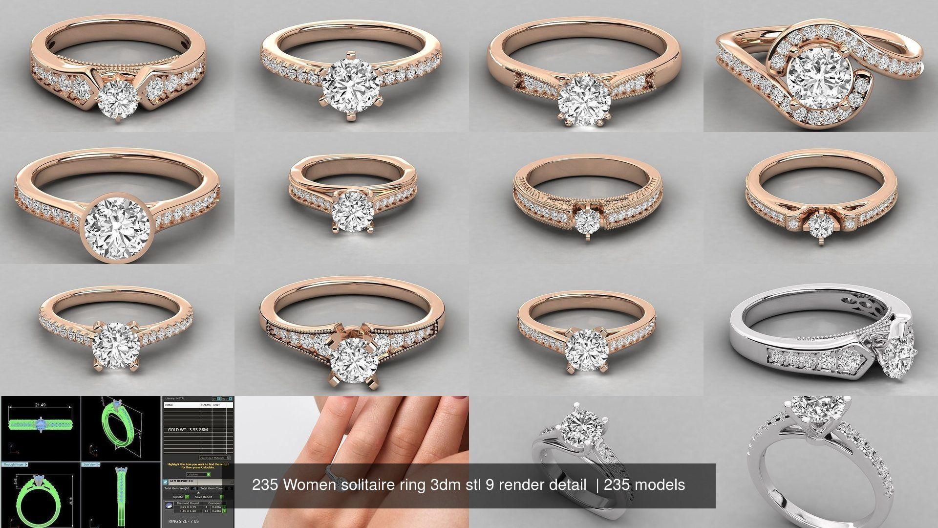235 Women solitaire ring 3dm stl 9 render detail  3D Model Collection_28