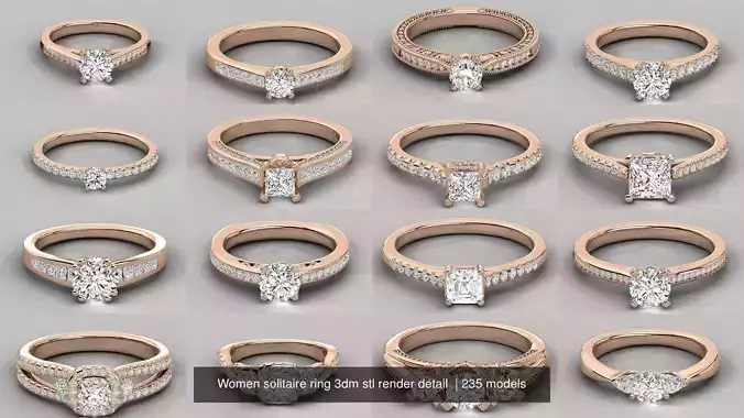 235 Women solitaire ring 3dm stl 9 render detail  3D Model Collection