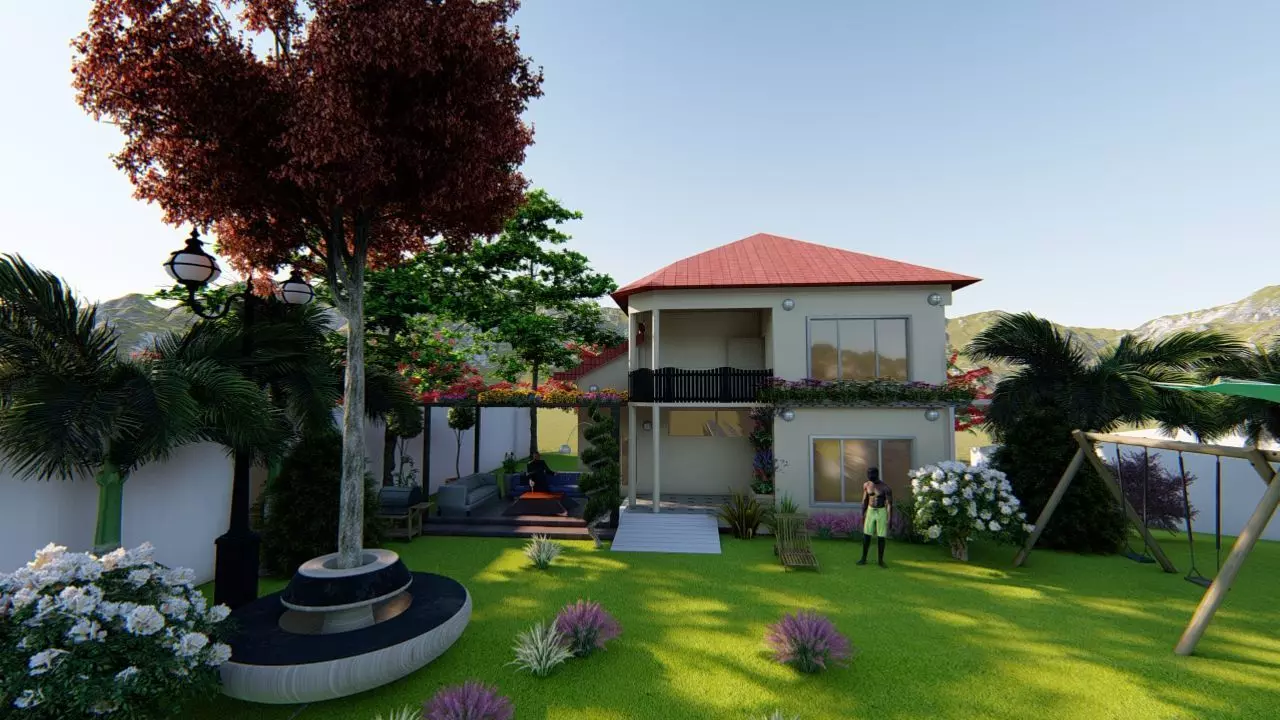 Baghdad house Deck and garden 3D model_0