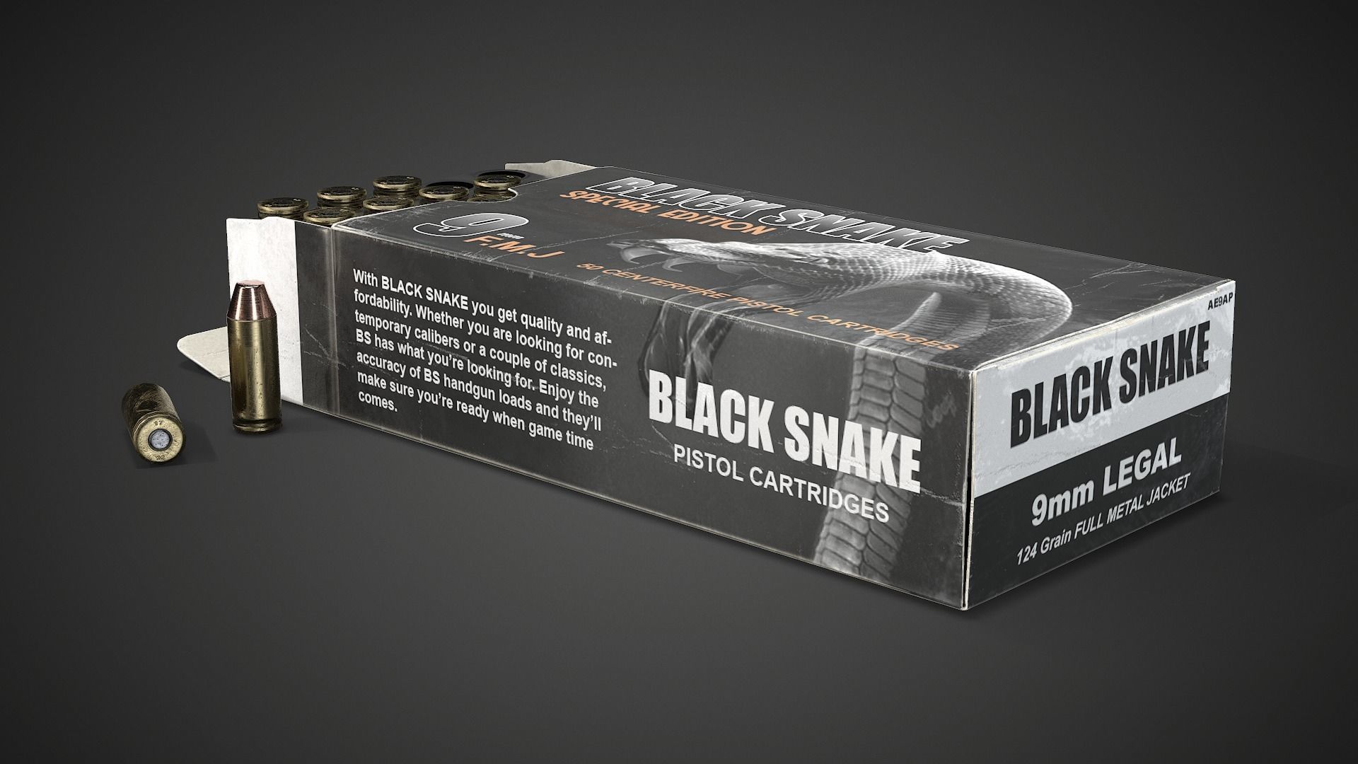 Pistol cartridges ammunition pack - 3D VR  AR  game ready  Low-poly 3D model_10