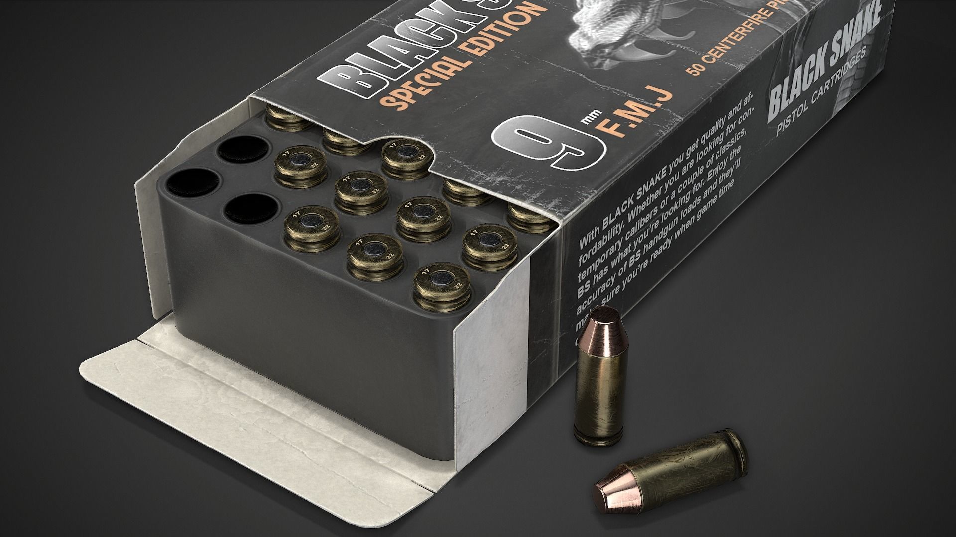 Pistol cartridges ammunition pack - 3D VR  AR  game ready  Low-poly 3D model_12