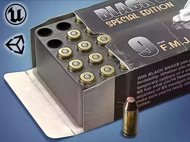 Pistol cartridges ammunition pack - 3D VR  AR  game ready  Low-poly 3D model