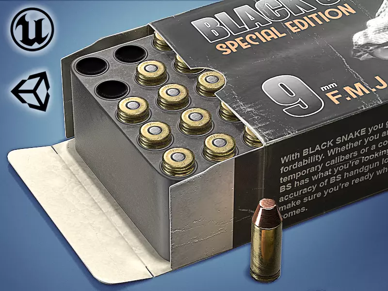 Pistol cartridges ammunition pack - 3D VR  AR  game ready  Low-poly 3D model_0