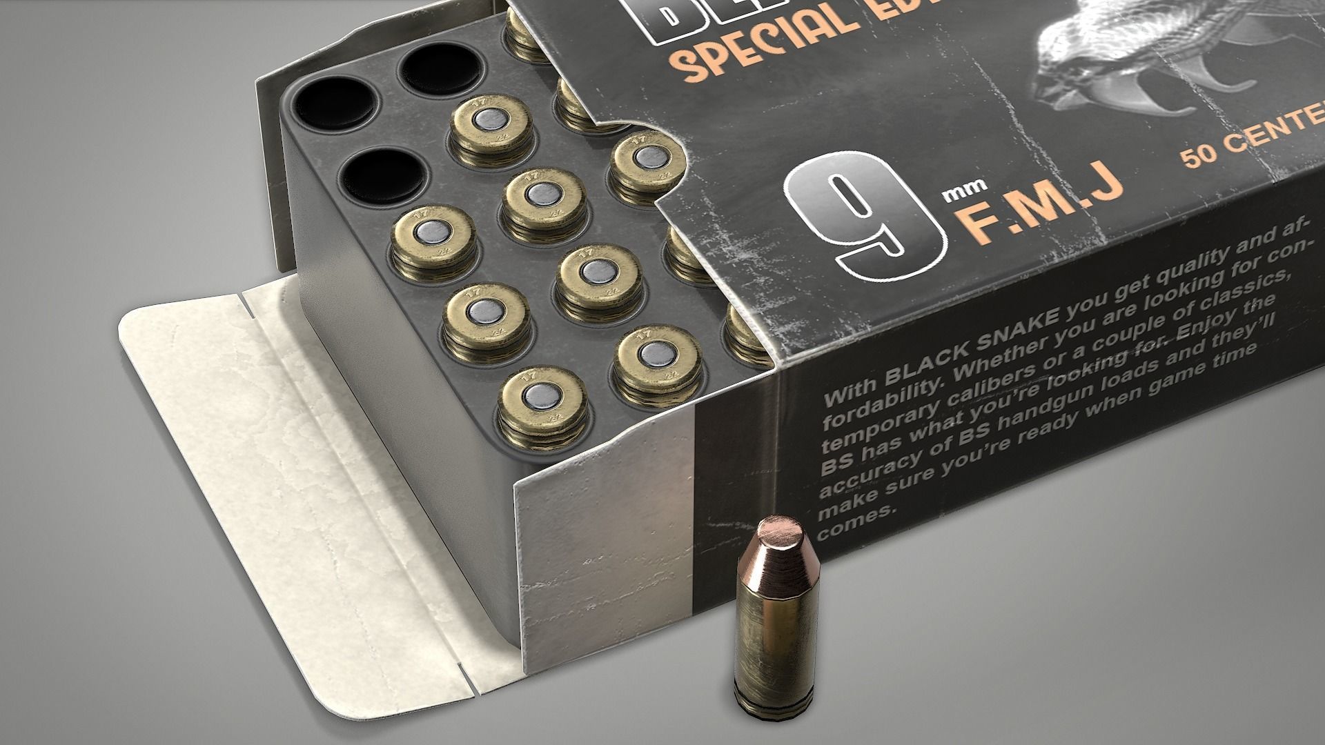 Pistol cartridges ammunition pack - 3D VR  AR  game ready  Low-poly 3D model_3