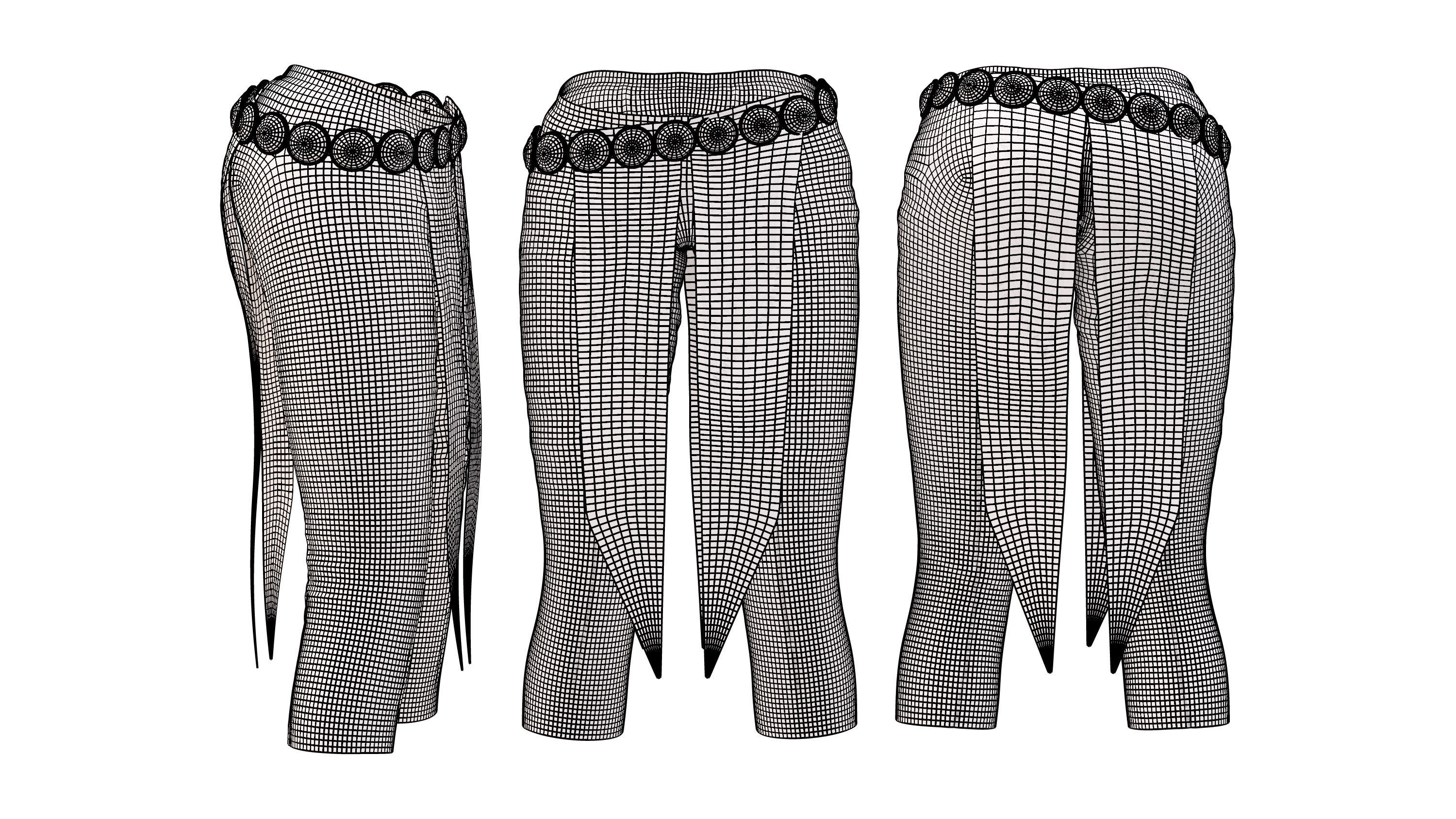 Medieval Female Pants With Loincloth Low-poly 3D model_2