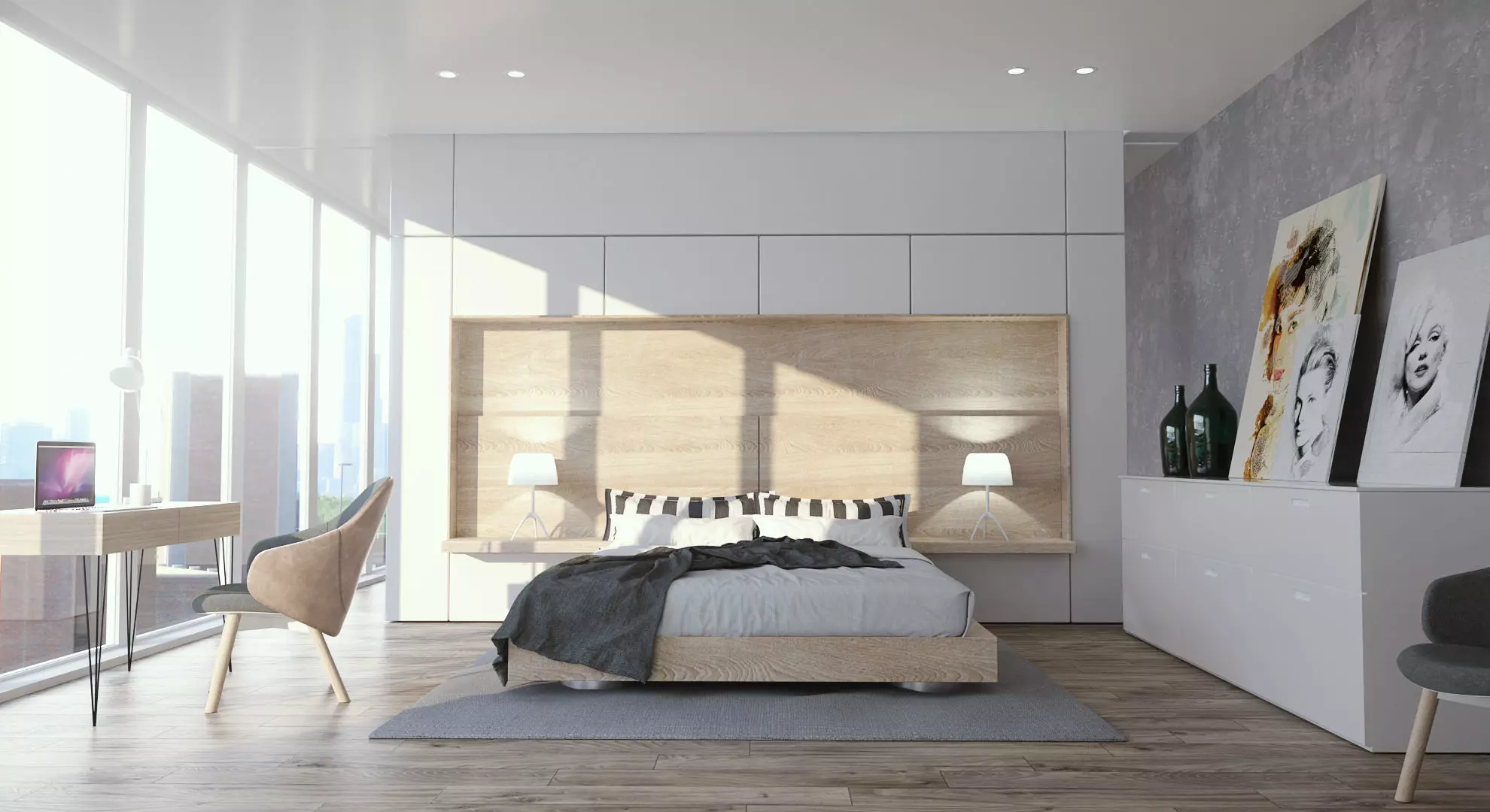 Clean bedroom Octane Render 3D model_0