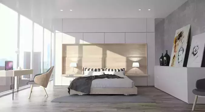 Clean bedroom Octane Render