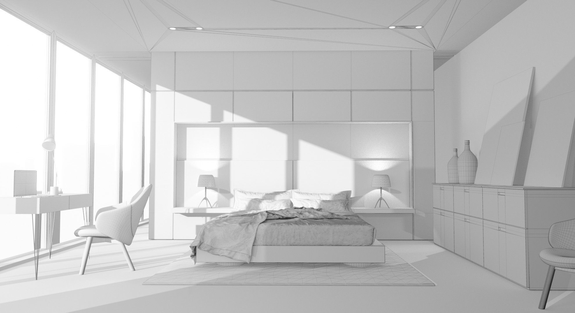 Clean bedroom Octane Render 3D model_3