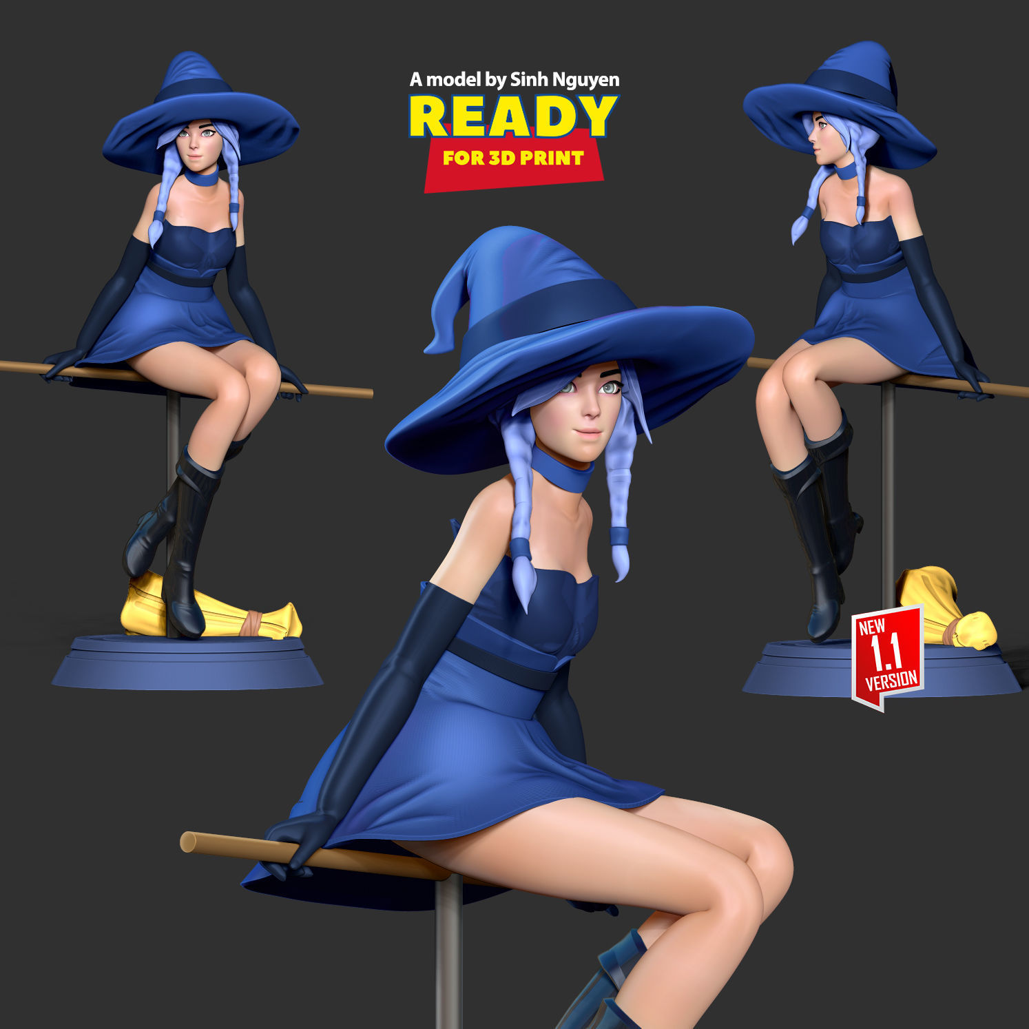 Witch 3D on stool 3D print model_1