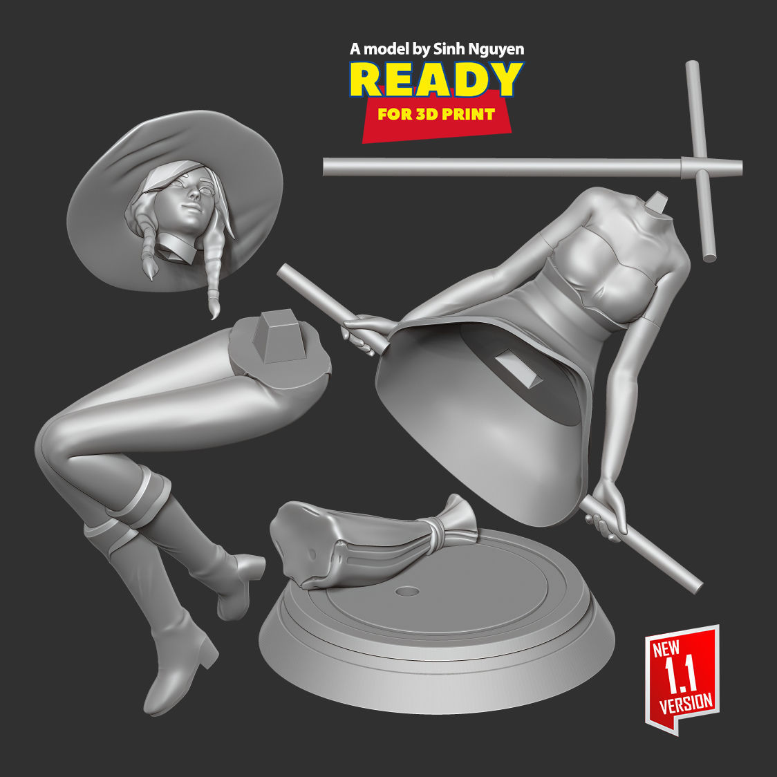 Witch 3D on stool 3D print model_2