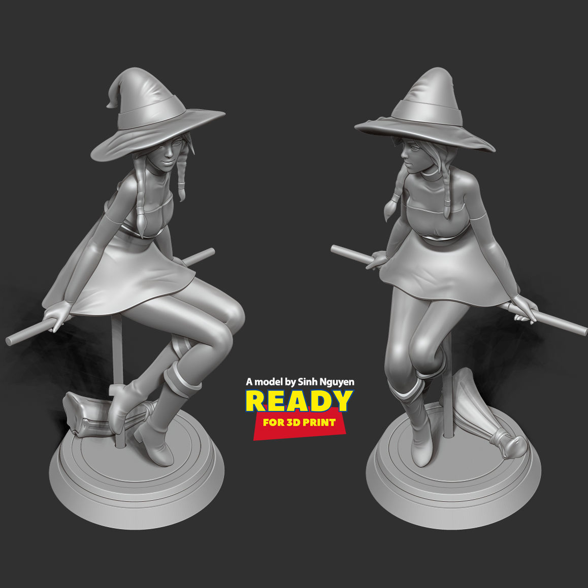 Witch 3D on stool 3D print model_5