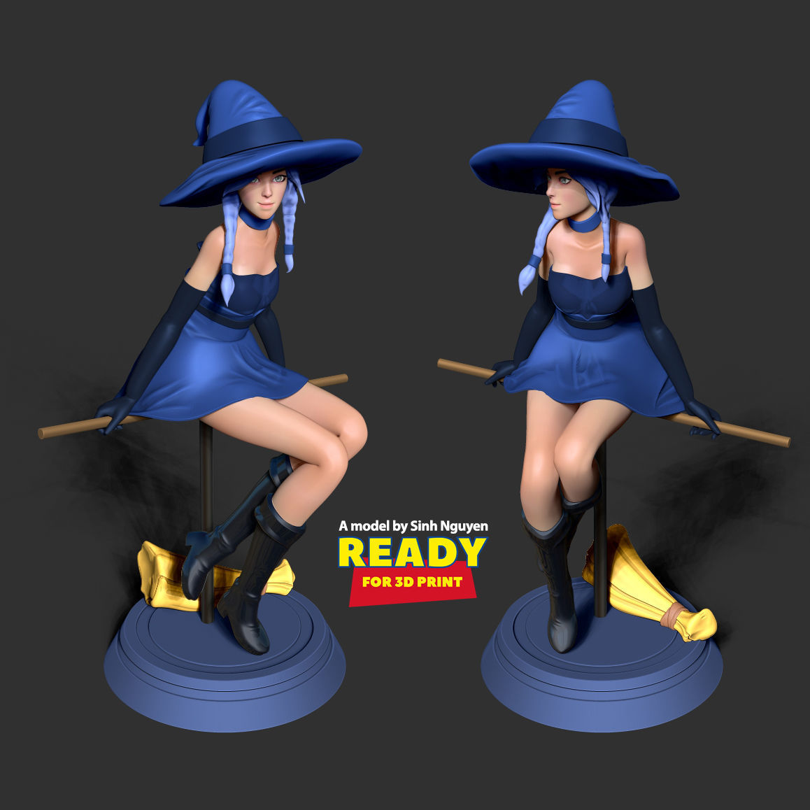 Witch 3D on stool 3D print model_4