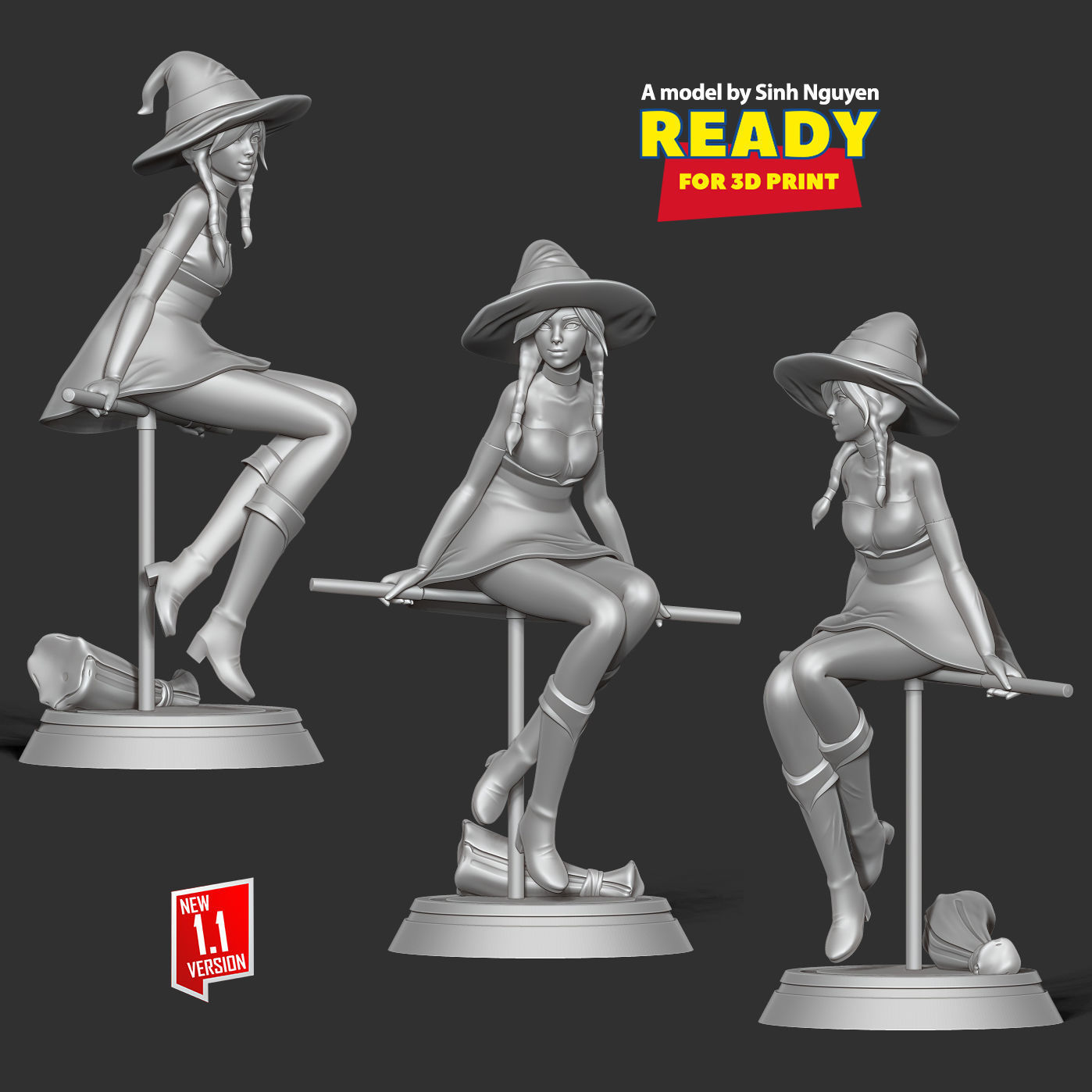 Witch 3D on stool 3D print model_3