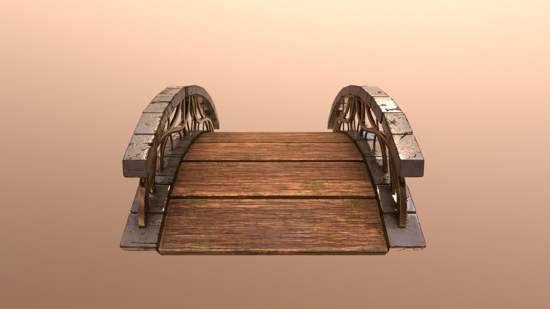 Bridge wooden Low-poly 3D model_2