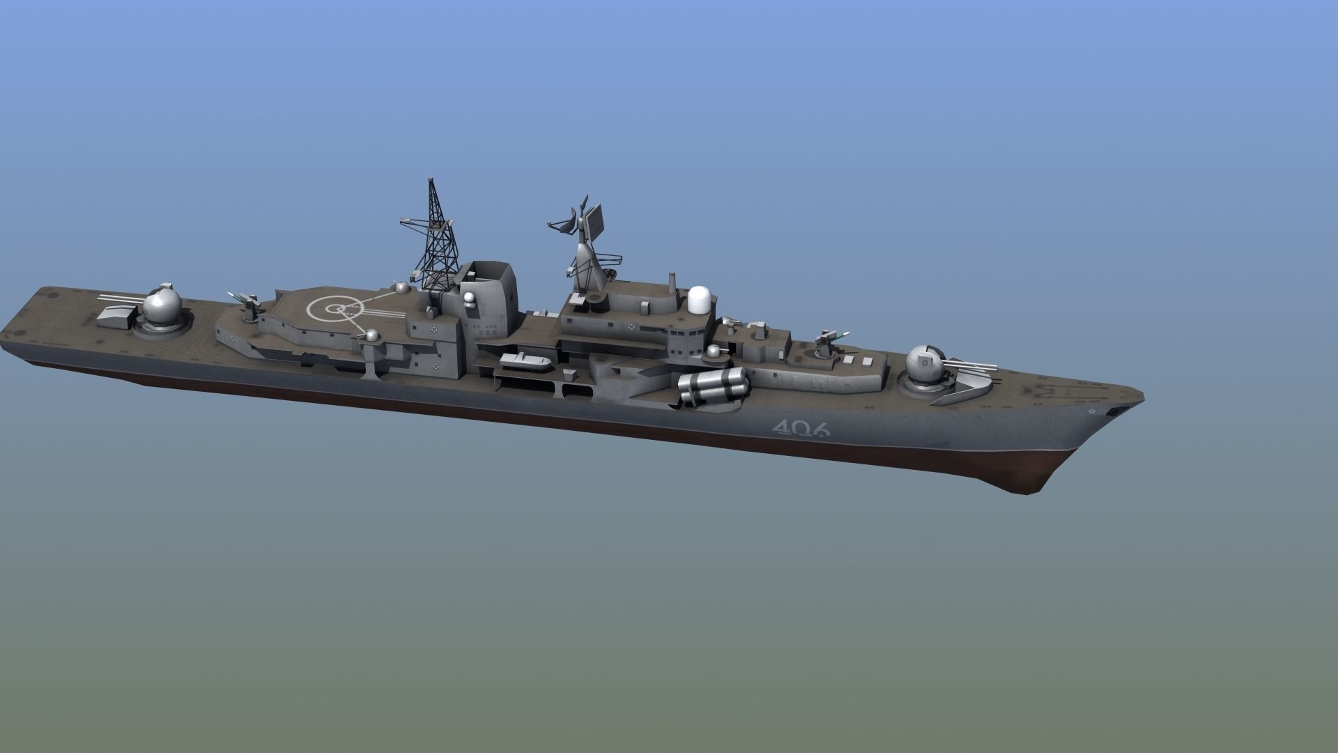 Sovremenny Destroyer Low-poly 3D model_10