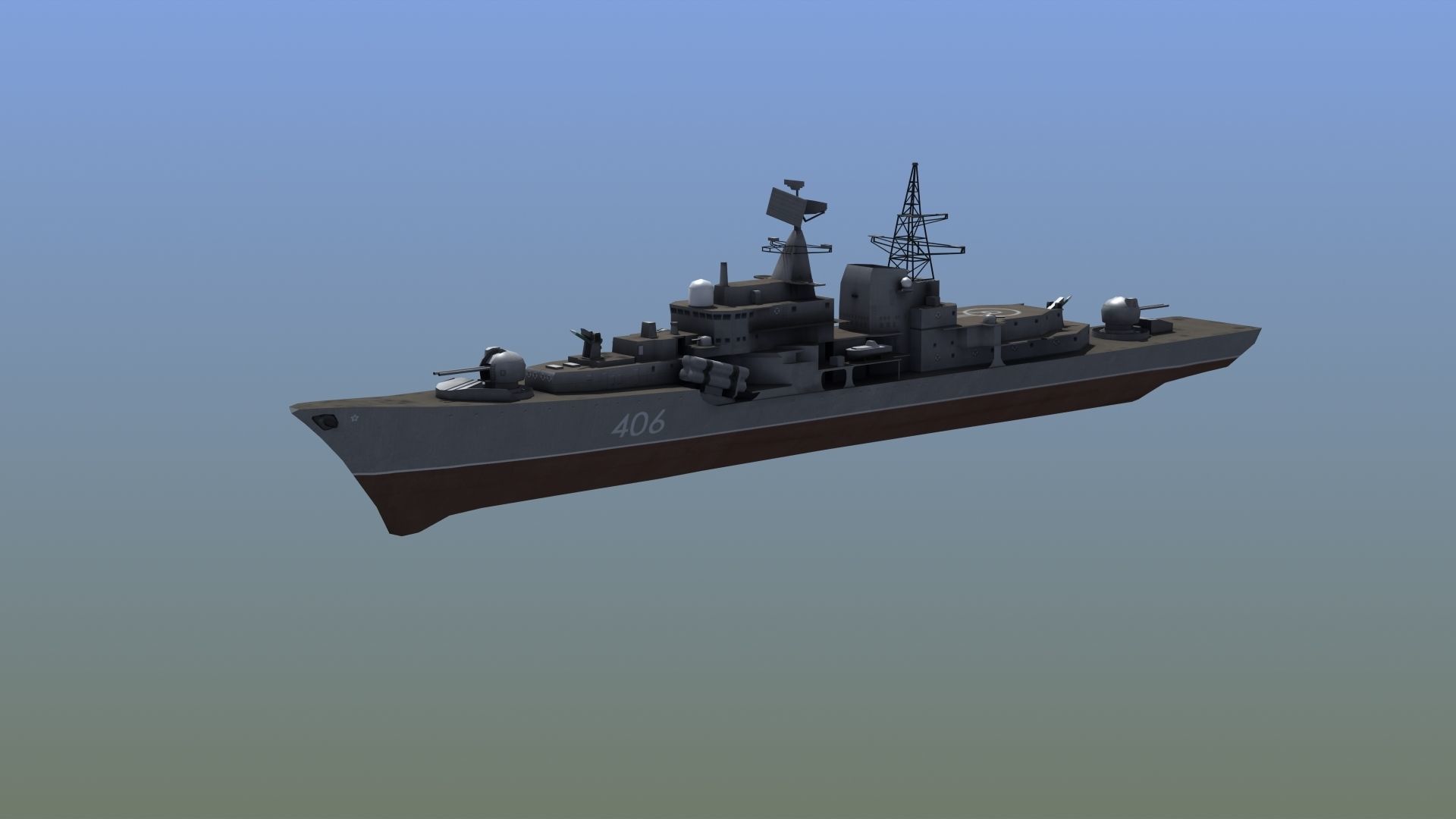 Sovremenny Destroyer Low-poly 3D model_6