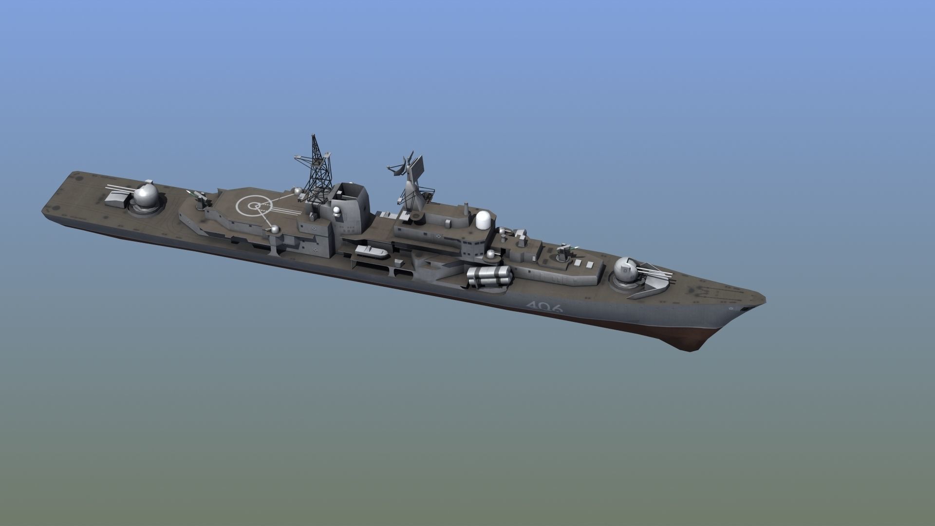 Sovremenny Destroyer Low-poly 3D model_9